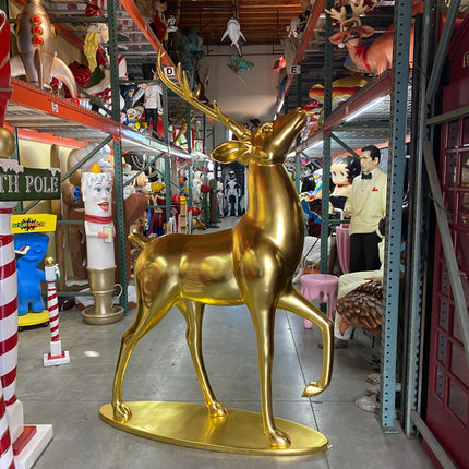 Gold Royal Stag Deer On Base Life Size Statue - LM Treasures 