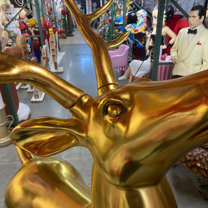 Gold Royal Stag Deer On Base Life Size Statue - LM Treasures 