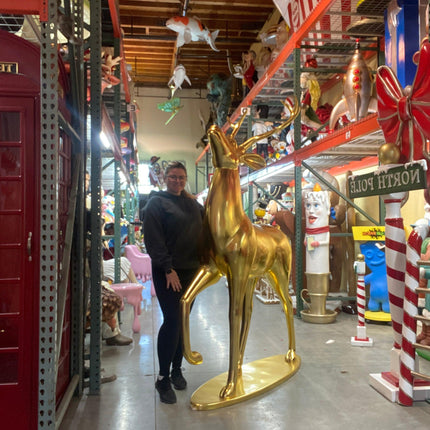 Gold Royal Stag Deer On Base Life Size Statue - LM Treasures 