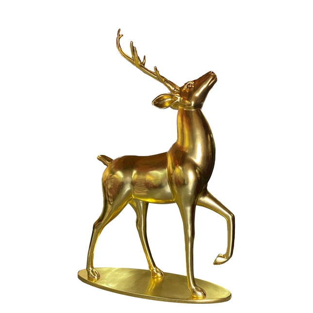 Gold Royal Stag Deer On Base Life Size Statue - LM Treasures 
