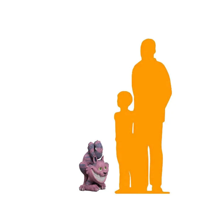 Orange silhouette of a man and a child with a small purple creature on a white background