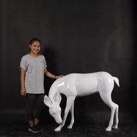 White Deer Standing Life Size Statue