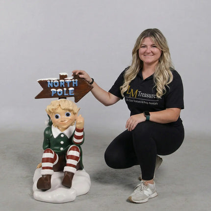 Green North Pole Elf Sign Statue LM Treasures - H