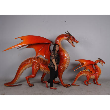 Large Red Dragon Standing Life Size Statue - LM Treasures 