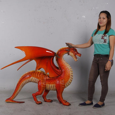 Small Red Dragon Standing Life Size Statue - LM Treasures 