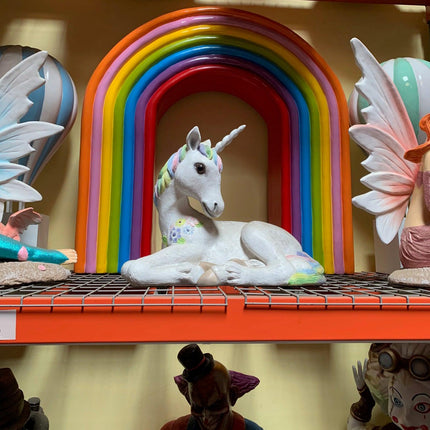 Baby Rainbow Unicorn Resting Life Size Statue - LM Treasures 