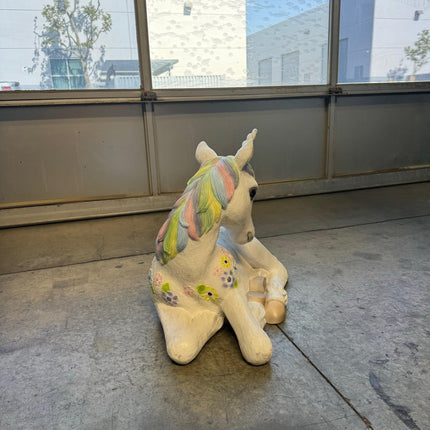 Baby Rainbow Unicorn Resting Life Size Statue - LM Treasures 