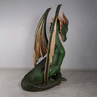 Large Green Dragon Sitting Life Size Statue - LM Treasures 