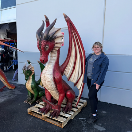 Large Red Dragon Sitting Life Size Statue LM Treasures - H