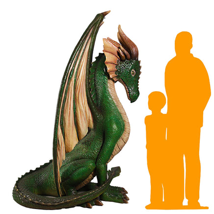 Large Green Dragon Sitting Life Size Statue - LM Treasures 