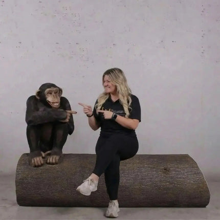 Monkey Chimpanzee On Trunk Life Size Statue LM Treasures - H