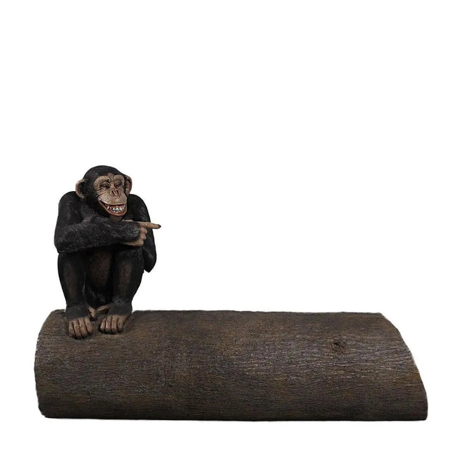 Monkey Chimpanzee On Trunk Life Size Statue