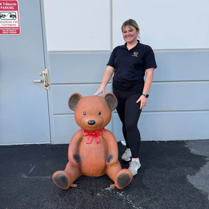 Brown Teddy Bear With Bow Over Sized Statue LM Treasures - H