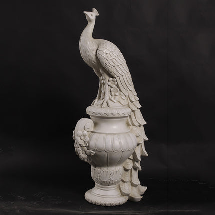 Peacock on Urn Stone Finish Statue