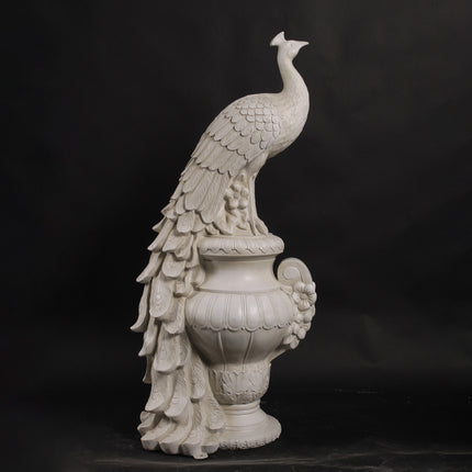 Peacock on Urn Stone Finish Statue