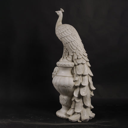 Peacock on Urn Stone Finish Statue