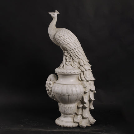 Peacock on Urn Stone Finish Statue