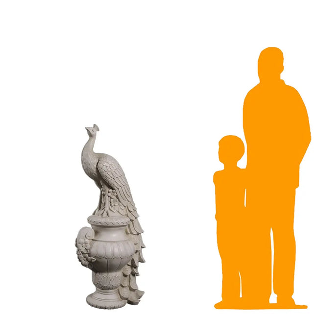 Peacock on Urn Stone Finish Statue LM Treasures - H
