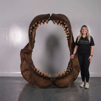 Large Megalodon Shark Jaw Photo Op Statue LM Treasures - H