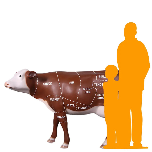 Cow with Beef Cuts Diagram Life Size Statue