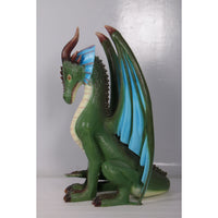 Sitting Small Green Dragon With Blue Wings Statue - LM Treasures 