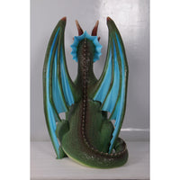 Sitting Small Green Dragon With Blue Wings Statue - LM Treasures 