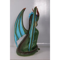 Sitting Small Green Dragon With Blue Wings Statue - LM Treasures 