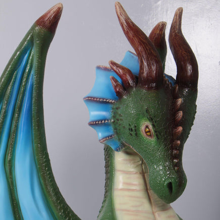 Sitting Small Green Dragon With Blue Wings Statue - LM Treasures 