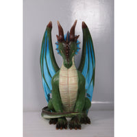 Sitting Small Green Dragon With Blue Wings Statue - LM Treasures 