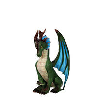 Sitting Small Green Dragon With Blue Wings Statue - LM Treasures 