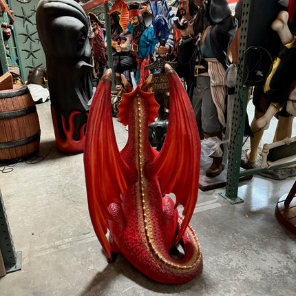 Sitting Small Red Dragon Statue - LM Treasures 