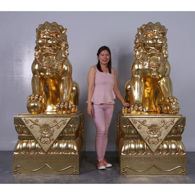 Foo Dog Male On Base Chinese Lion Statue - LM Treasures 