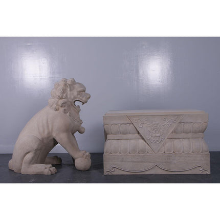 Stone Foo Dog Female On Base Chinese Lion Statue - LM Treasures 