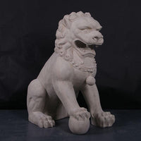 Stone Foo Dog Male On Base Chinese Lion Statue - LM Treasures 