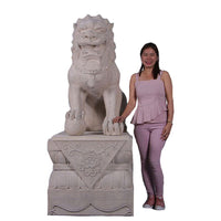 Stone Foo Dog Male On Base Chinese Lion Statue - LM Treasures 