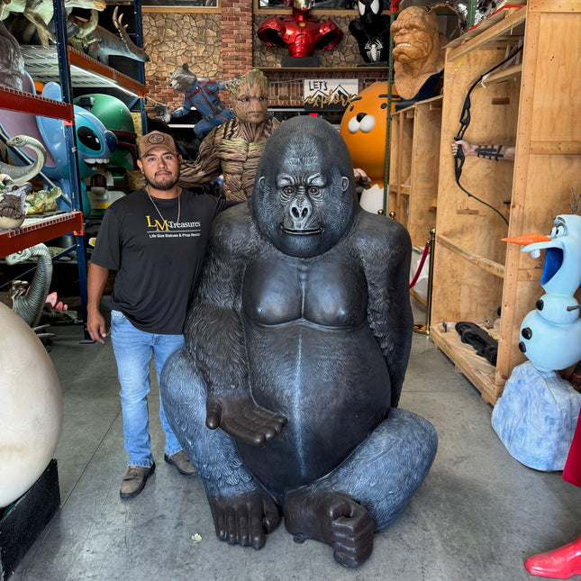 Large Silver Back Gorilla Sitting Life Size Statue
