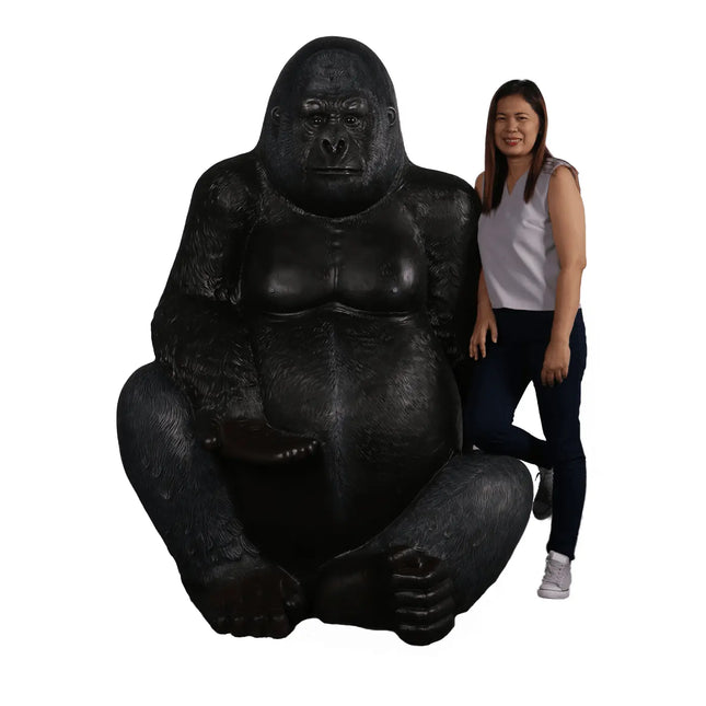 Large Silver Back Gorilla Sitting Life Size Statue LM Treasures - H