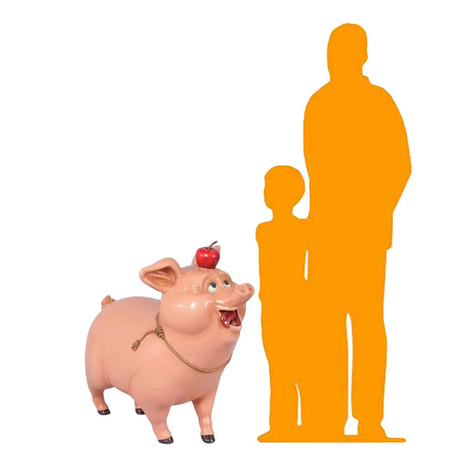 Comic Pig With Apple Life Size Statue LM Treasures - T