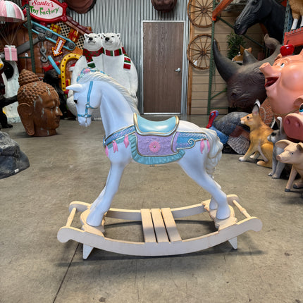 Blue Romantic Rocking Horse Statue