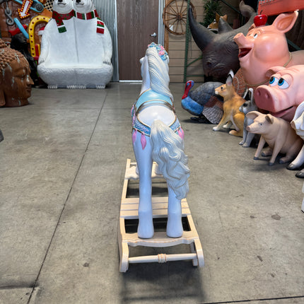 Blue Romantic Rocking Horse Statue
