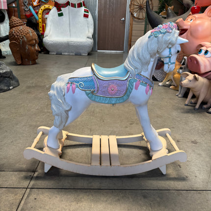 Blue Romantic Rocking Horse Statue