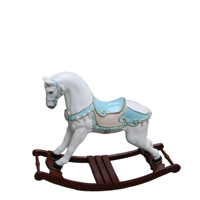 Blue Rocking Horse Rosa Statue