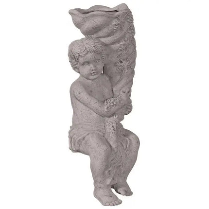 Sitting Boy with Fill Horn Stone Finish Statue LM Treasures - H
