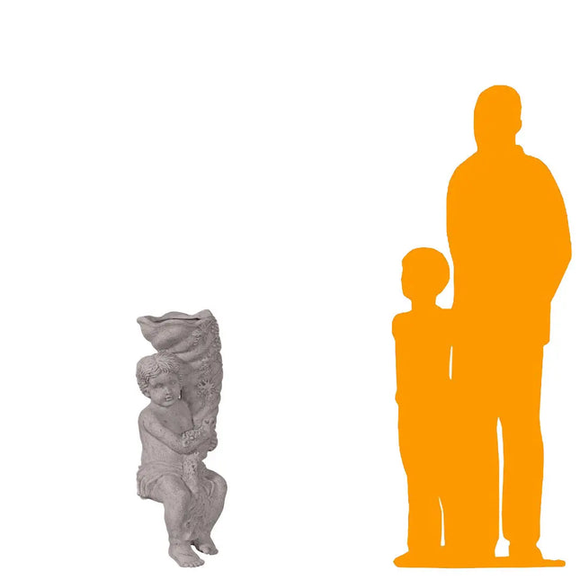 Sitting Boy with Fill Horn Stone Finish Statue LM Treasures - H