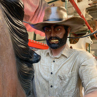 Cowboy On Rearing Horse Life Size Statue - LM Treasures 