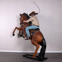 Cowboy On Rearing Horse Life Size Statue - LM Treasures 