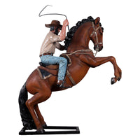 Cowboy On Rearing Horse Life Size Statue - LM Treasures 