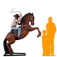 Cowboy On Rearing Horse Life Size Statue - LM Treasures 