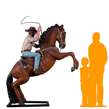 Cowboy On Rearing Horse Life Size Statue - LM Treasures 