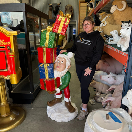 Elf With Stack Of Gifts Over Sized Statue LM Treasures - H